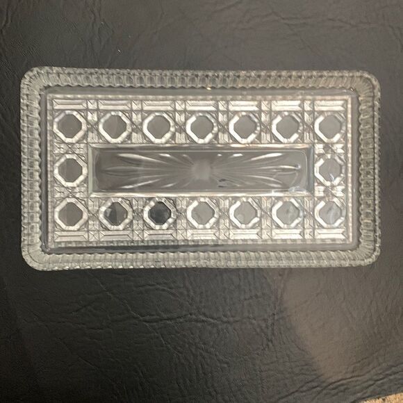 Cut Glass Clear Beveled Textured Vanity Trinket Jewelry Kitchen Tray 8 X 4 Inch - Picture 1 of 5